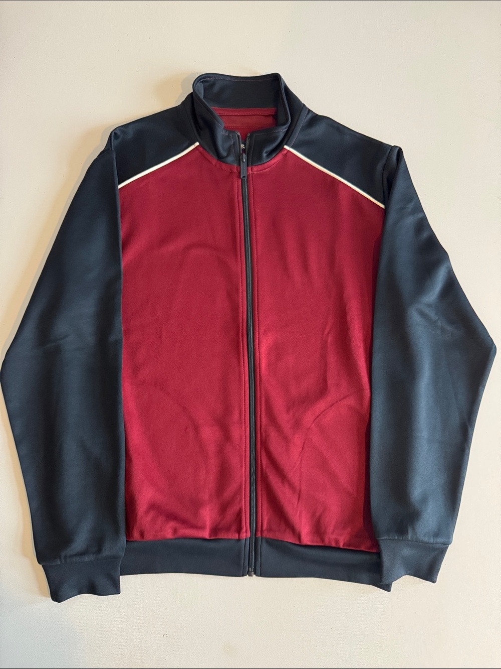 Ben Sherman Men's Zip-Up Sweater Jacket in Burgundy and Black